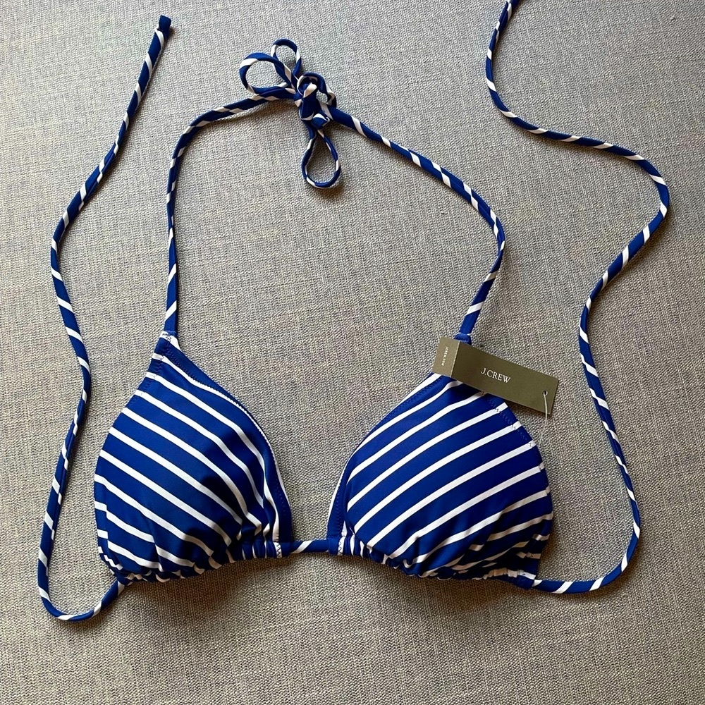 NWT J Crew bikini top blue and white stripes Large